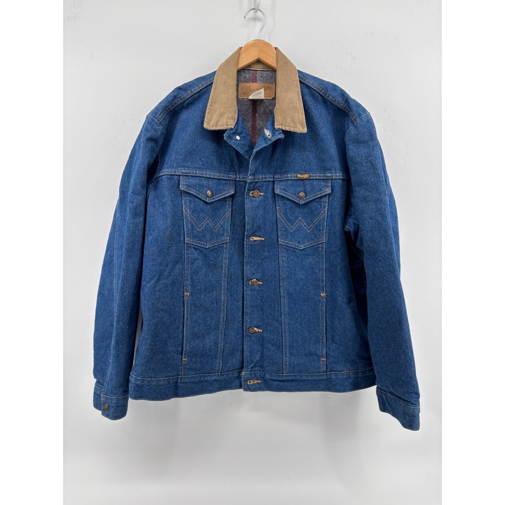 Wrangler Western Jacket Men's Blue Denim Cotton Lined Flap Pockets Outdoor 46L